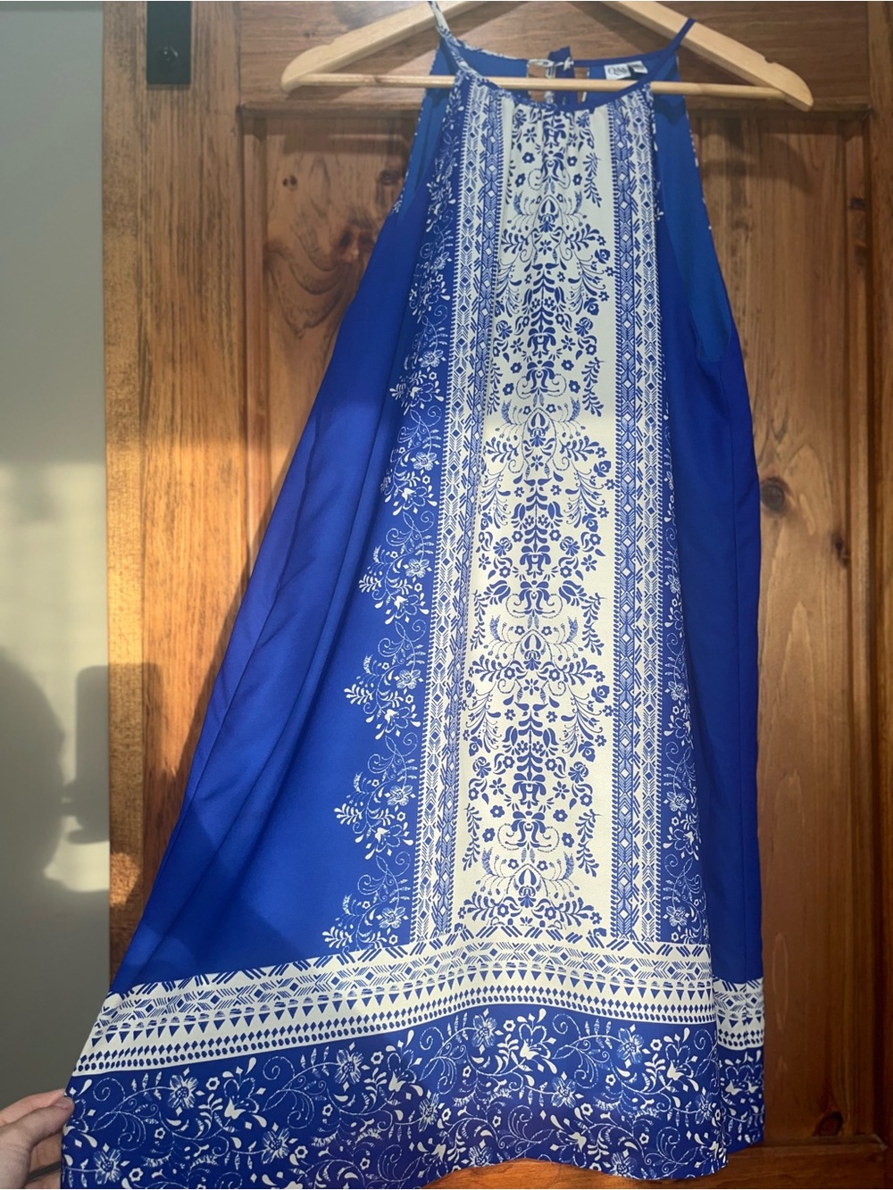 Blue & White Printed Halter Dress
